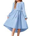 thumbnail image 1 of Fesfesfes Girls Long Sleeve Party Dress With Belt Elegant Pleated Flowy Formal Gown For Special Occasion Birthday Celebration Holiday Outfit(Light Blue,6-7 Years), 1 of 5