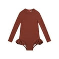 thumbnail image 1 of Fesfesfes Girls Long Sleeve Rash Guard Back Zipper Swimsuit Kids UPF 50+ Sun Protection Swimwear Solid Color Soft and Comfortable Bathing Suit 1-5Years(Brown,18 Months), 1 of 2