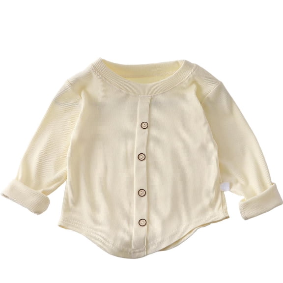 Fesfesfes Girls Long Sleeve T Shirt Romper Solid Color Round Neck Stretch Button Down Outfits Soft Breathable Casual Basic Bodysuit for Toddler Children Birthday Party Holiday(Beige,5-6 Years)