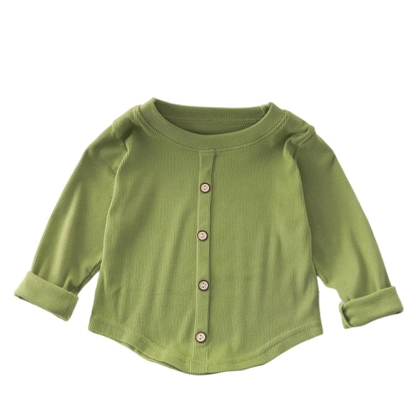 Fesfesfes Girls Long Sleeve T Shirt Romper Solid Color Round Neck Stretch Button Down Outfits Soft Breathable Casual Basic Bodysuit for Toddler Children Birthday Party Holiday(Green,2-3 Years)