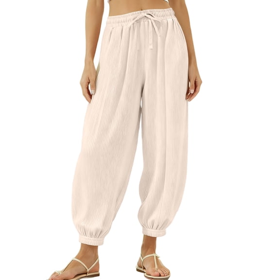 Fesfesfes Girls Loose Fit Long Pants Elastic Waist Soft Breathable Kids Casual Pants Home Wear Comfortable Casual Play Pants for Girls Everyday Wear(Beige#1,2-3Years)