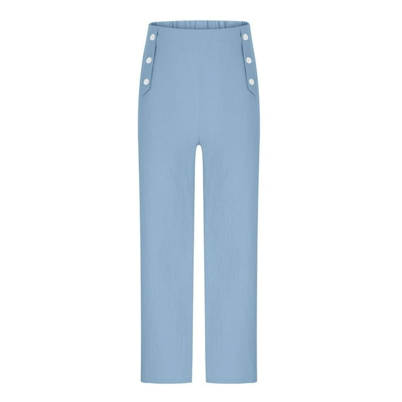 Fesfesfes Girls' Loose Sweatpants Solid Color High-Waisted Wide-Leg Elastic Smocked Waistband Full-Length Trousers Fashion Comfy Pants(Light Blue#2,170)
