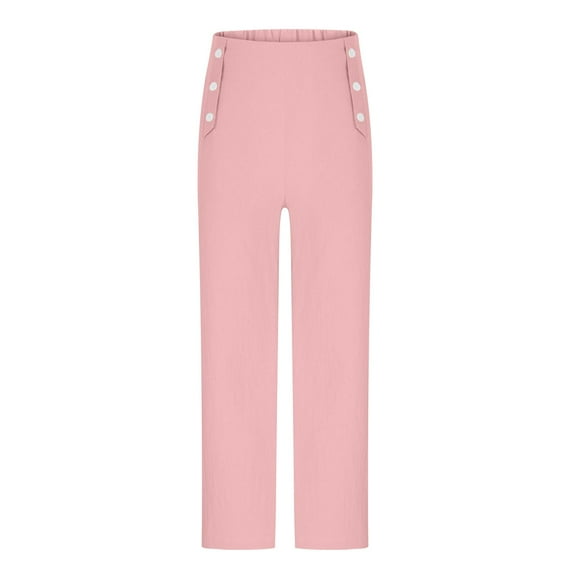 Fesfesfes Girls' Loose Sweatpants Solid Color High-Waisted Wide-Leg Elastic Smocked Waistband Full-Length Trousers Fashion Comfy Pants(Pink#2,150)