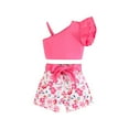 thumbnail image 1 of Fesfesfes Girls Outfits 6M-3Y Baby Children's New Solid Color Camisole Short Top + Floral Print Shorts Belt Three-piece Suit 18-24 Months, 1 of 1
