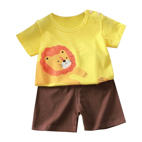 Fesfesfes Girls Outfits Kids Summer Clothing Home Wear Sets Loungwear Clothing Round Neck Short Sleeved Shorts 2 Piece Set