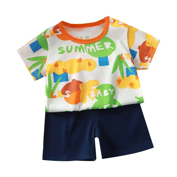 Fesfesfes Girls Outfits Kids Summer Clothing Home Wear Sets Loungwear Clothing Round Neck Short Sleeved Shorts 2 Piece Set