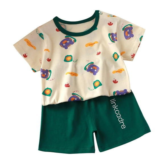 Fesfesfes Girls Outfits Kids Summer Clothing Home Wear Sets Loungwear Clothing Round Neck Short Sleeved Shorts 2 Piece Set