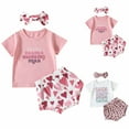 thumbnail image 1 of Fesfesfes Girls Outfits Summer Toddler Baby Girls Casual Suit Mother's Day Letter Short Sleeve T-shirt Shorts Hairband Three Piece Set 18-24 Months, 1 of 9