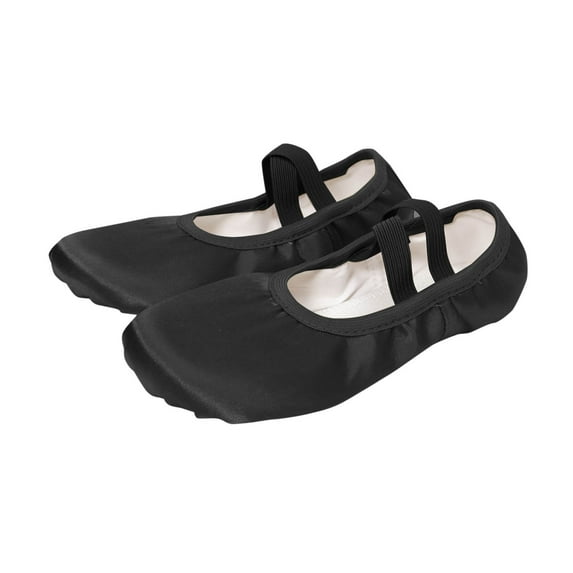 Fesfesfes Girls' Performance Dance Footwear Delicate Pointed Slippers with Flexible Non-Slip Sole Elastic Strap Shoes for Dance Competitions(Black#3,5.5 Years)