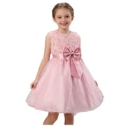 Fesfesfes Girls Princess Dress Sleeveless Bow A Line Formal Party Gown for Special Occasion Elegant Floral Glitter Tulle Skirt Big Kids Flower Girl Birthday Wedding OutfitPink,7-8 Years