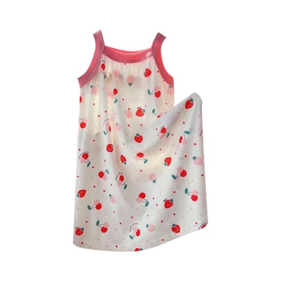 Fesfesfes Girls' Printed Ice Silk Dress Summer Casual Suspender Sleeping Dress,Mid-Thigh Length Loose Fit,Beach Vacation Outfits for Toddler Girls(Pink,3 Years)