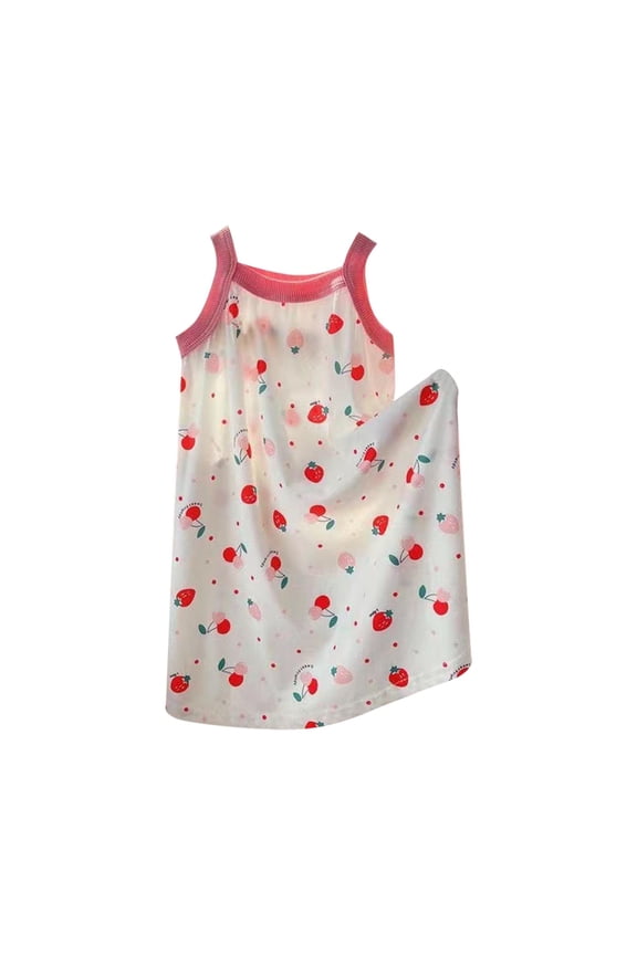 Girls' Printed Ice Silk Dress Summer Casual Suspender Sleeping Dress,Mid-Thigh Length Loose Fit,Beach Vacation Outfits for Toddler Girls(Pink,9 Years)