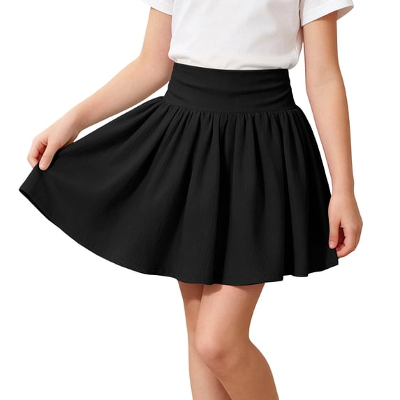 Fesfesfes Girls Ribbed Skort with Built-in Shorts High Waist Solid Color Casual A-Line Mini Skirt for School Sports and Daily Wear, Stretchy Activewear for Kids Ages 5-16 Years