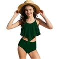 thumbnail image 1 of Fesfesfes Girls Ruffle Detail Two Piece Tankini Swimsuit Set Swimwear for Tweens Quick Dry UV Protection Beach Pool Play Comfortable Youth Active Wear Sporty Design(Green,9-10 Years), 1 of 7