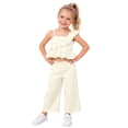 thumbnail image 1 of Fesfesfes Girls Ruffle Strap Top with Wide Leg Pants 2 Piece Set Casual Comfortable Outfit for Kids Playwear Breathable Loose Fit Summer Clothes(Beige,4-5 Years), 1 of 9