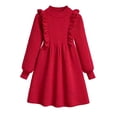 thumbnail image 1 of Fesfesfes Girls Ruffle Trim Knit Sweater Dress Crew Neck Long Sleeve A Line Princess Dress with Pleated Hem for School Party Daily Wear, 1 of 9