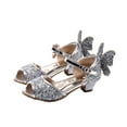 thumbnail image 1 of Fesfesfes Girls Sequin Bow Sandals Princess Crystal High Heels for Summer,Party Dance Shoes with Open Toe,Glitter Holiday Casual Footwear(Silver,6 Years), 1 of 4