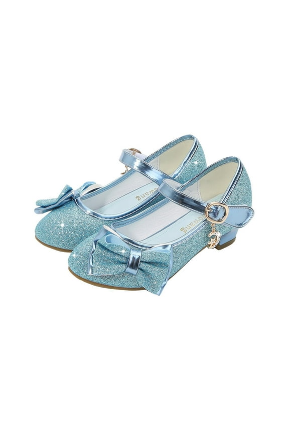 Girls Sequined Toe Cap Shoes Princess Style High Heels for Parties,Glitter Dress Shoes for School Performances,Cute Low Heel Sandals(Blue,4 Years)