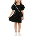 thumbnail image 1 of Fesfesfes Girls Short Puff Sleeve Ribbed Knit Dress with Matching Mini Crossbody Bag Round Neck A-Line Casual Summer Spring Outfit Ages 3-9 Years, 1 of 6