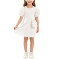 thumbnail image 1 of Fesfesfes Girls Short Puff Sleeve Ribbed Knit Dress with Matching Mini Crossbody Bag Round Neck A-Line Casual Summer Spring Outfit Ages 3-9 Years, 1 of 6