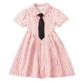 thumbnail image 1 of Fesfesfes Girls Short Sleeve Dress Kids School Photo Outfit Kindergarten Graduation Dress British Style Bow Tie Blouse Ruffled Waist Party Wear Toddler(Pink,7-8 Years), 1 of 6