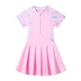 thumbnail image 1 of Fesfesfes Girls Short Sleeve Rashguard Swimsuits Kids UPF 50+ Sun Protection Swim Dress Zipper Sport Swimwear Skirted Bathing Suit 2-12 Years(Pink,2 Years), 1 of 6