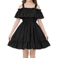 thumbnail image 1 of Fesfesfes Girls Off Shoulder Ruffle Hem Maxi Dress Toddler Summer Solid Color Sleeveless Dress Flared Pleated Dress Casual Party Wear(Black,1-2 Years), 1 of 5