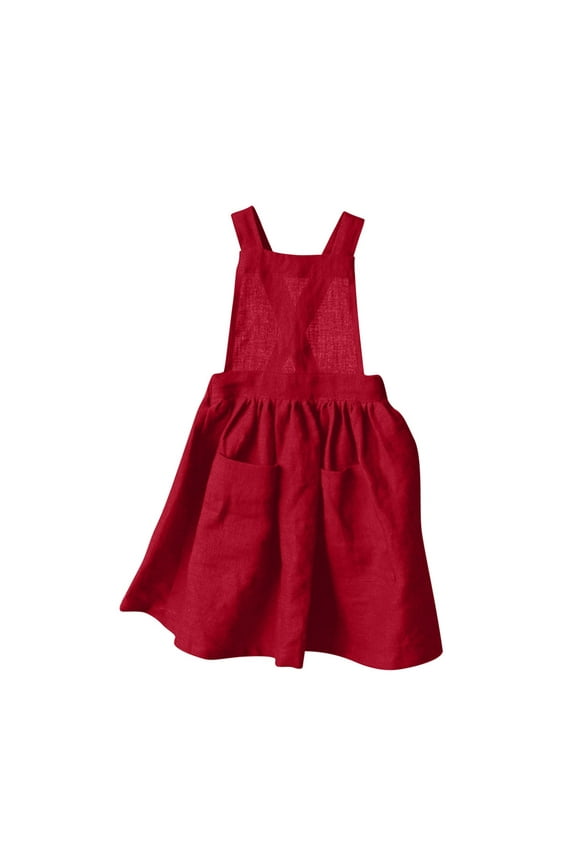 Girls Solid Color Back Button Dress with Pockets for Big Kids and Teens Casual Comfortable A Line Swing Flowy Soft Breathable Stylish Versatile Everyday Outfit(Red,3-4 Years)