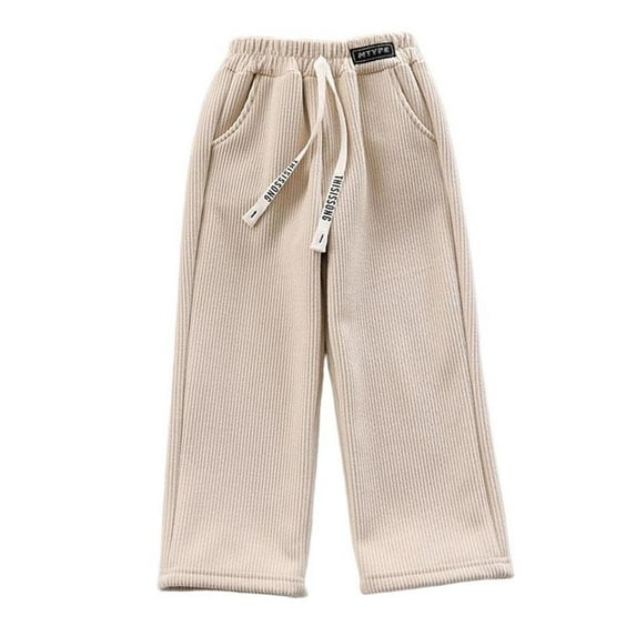 Fesfesfes Girls Solid Color Corduroy Wide Leg Pants Elastic Waist Casual Straight Leg Trousers Loose Fit Everyday Wear Soft Fabric Outfit School Pants Holiday Bottoms(Beige#3,11-12 Years)