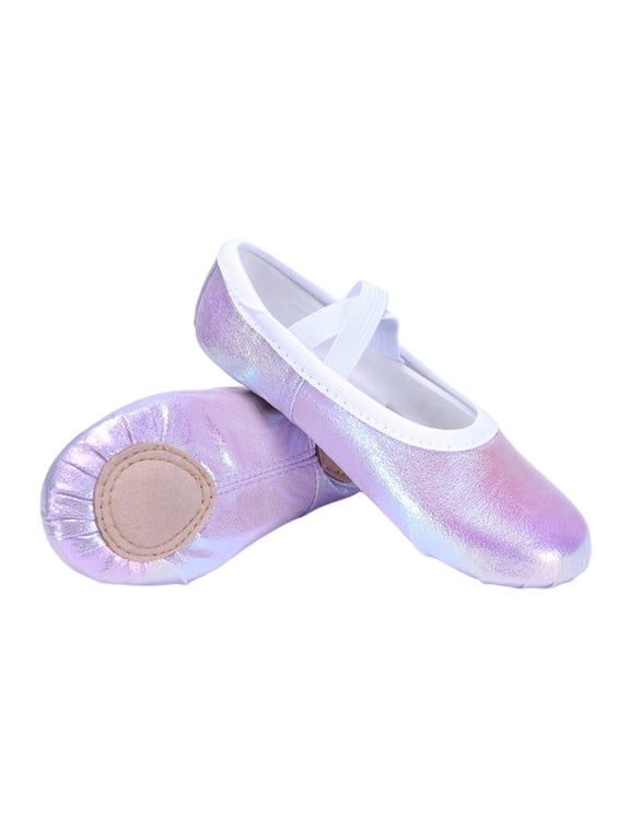Girls Solid Color Dance Shoes,Soft Soled PU Practice Dance Shoes,Elastic Lacing Shoes,Casual Comfortable Training Dance Shoes for Kids(Purple,4.5-5 Years)
