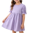 thumbnail image 1 of Fesfesfes Girls Solid Color Dress Summer Short Sleeve Sleeveless Ruffled Hem Princess Dress for Toddlers Kids Flowy Party Wear Toddler Girl Outfit Dress(Purple,5-6 Years), 1 of 8