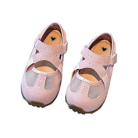 Fesfesfes Girls' Solid Color Mesh Outdoor Casual Shoes Breathable Comfortable Sports Sneakers for School Walking Running Lightweight Non-Slip Athletic Shoes(Pink,4-4.5 Years)