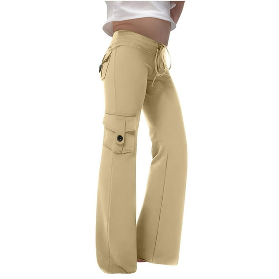 Fesfesfes Girls Solid Color Pocket Button Up Casual Fashion Pants for Kids Comfortable Playwear for Daily Activities(Khaki#1,9-10 Years)