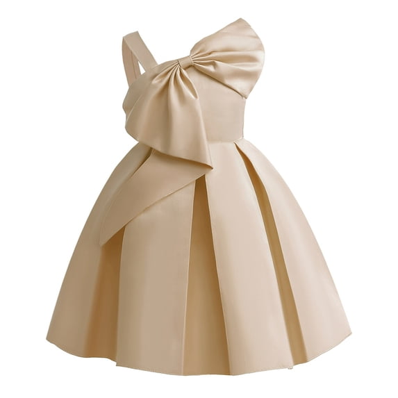 Fesfesfes Girls' Solid Color Princess Dress 2-10 Years Sleeveless Shoulder Design Cold Shoulder for Formal and Stylish Occasions Flower Girl Dress(Khaki,3 Years)