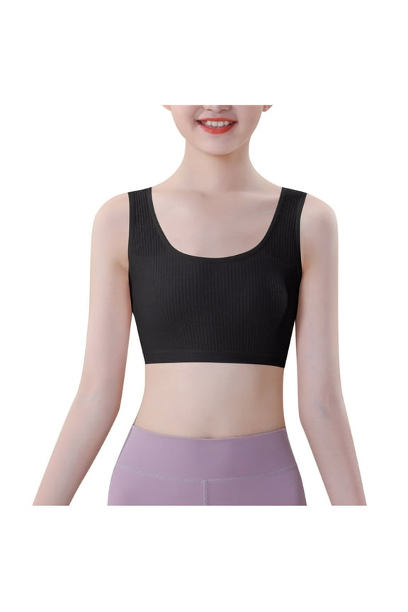 Girls Sports Bras for Teen 10-16 Years No Steel Ring raining Bra with Moulded Design for Yoga Athletic Casual Tops with Elastic Band(Black,14-15 Years)