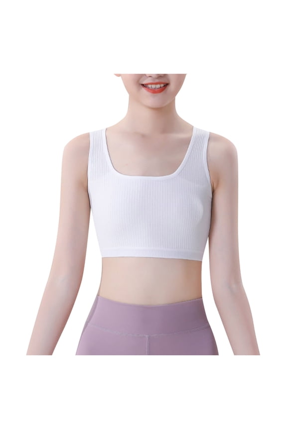 Girls Sports Bras for Teen 10-16 Years No Steel Ring raining Bra with Moulded Design for Yoga Athletic Casual Tops with Elastic Band(White,12-13 Years)