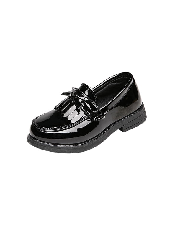 Girls Spring Summer Solid Bow Princess Loafers,Soft Bottom Flat Low Heel Big Kid Leather Shoes, Casual Party Children Dress Footwear,Fashion Daily Kids School Shoes
