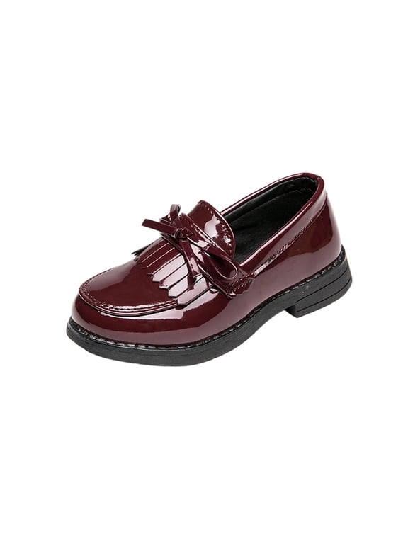 Girls Spring Summer Solid Bow Princess Loafers,Soft Bottom Flat Low Heel Big Kid Leather Shoes, Casual Party Children Dress Footwear,Fashion Daily Kids School Shoes