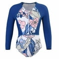 thumbnail image 1 of Fesfesfes Girls' Spring Summer Swimwear Rash Guard Swimsuit Zipper Bathing Suits Long Sleeve Ruffle Girl Full Cover Flower Print for Children(Blue,3-4 Years), 1 of 9