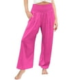 thumbnail image 1 of Fesfesfes Girls Summer Casual Pants Smocked High Waist Wide Leg Long Trousers Loose Fits Comfortable for Ages 4-14 Years(Hot Pink,4 Years), 1 of 7