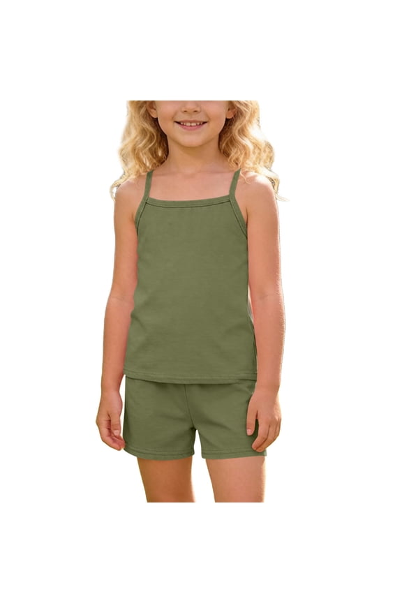 Girls Summer Cotton Sleeveless Tank Top and Shorts Set Comfortable Casual Two Piece Outfit for Kids 4-14 Years Beach Wear