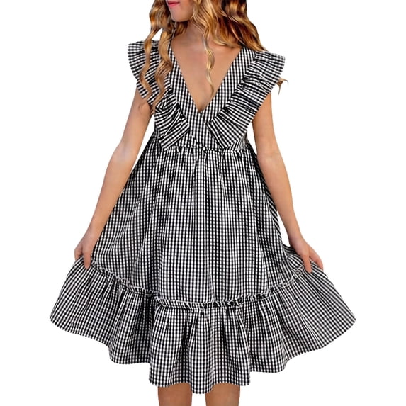 Fesfesfes Girls Summer Dress Floral Round Neck Sleeveless Princess Waist Dress Knee Length Casual Party Wear for Kids Toddler Children(Black#2,7-8 Years)
