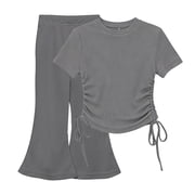 Fesfesfes Girls Summer Outfit Two Piece Set Short Sleeve Top and Flared Pants Casual Playwear Childrens Clothing Set for Daily Wear PartyDark Gray,9-10 Years