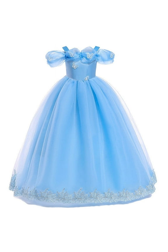 Girls Summer Princess Dress New Sleeveless Ruffled Lace Round-Neck Embroidery Mesh Bow Skirt for Stylish and Adorable Wear 5-14 Years(Light Blue,13 Years)