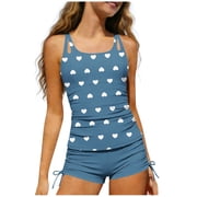 Fesfesfes Girls Summer Printed Split Swimsuit,Youth Surf Bathing Suit,Adjustable Spaghetti Straps Built-in Chest Pad,Round Neck Tankini Swimwear Set