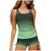 Fesfesfes Girls Summer Printed Split Swimsuit,Youth Surf Bathing Suit,Adjustable Spaghetti Straps Built-in Chest Pad,Round Neck Tankini Swimwear Set