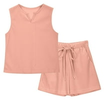 Fesfesfes Girls Summer Sleeveless T Shirts Shorts Sets Casual Clothes Set Big Kids Clothing Sets Outfits 5-14 Years