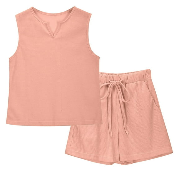 Fesfesfes Girls Summer Sleeveless T Shirts Shorts Sets Casual Clothes Set Big Kids Clothing Sets Outfits 5-14 Years