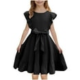thumbnail image 1 of Fesfesfes Girls'Summer Solid Color Short Sleeve Crew Neck Elastic Waistband Dress with Pockets Casual Comfortable Cotton Blend Dress for Kids(Black,12 Years), 1 of 8