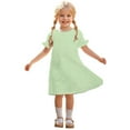 thumbnail image 1 of Fesfesfes Girls'Summer Solid Color Short Sleeve Crew Neck Elastic Waistband Dress with Pockets Casual Comfortable Cotton Blend Dress for Kids(Green#2,4 Years), 1 of 9